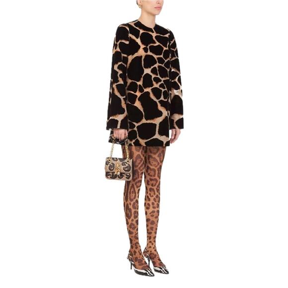 NWT DOLCE & GABBANA Runway Giraffe Print Mini Dress Brown IT 42 / M - Picture 3 of 10